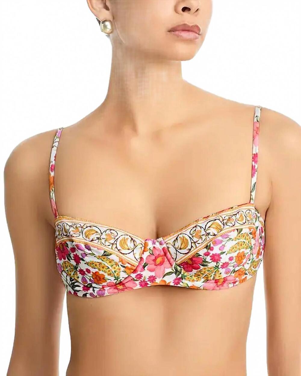 NEW FARM RIO banana flowers underwire bikini top in off white